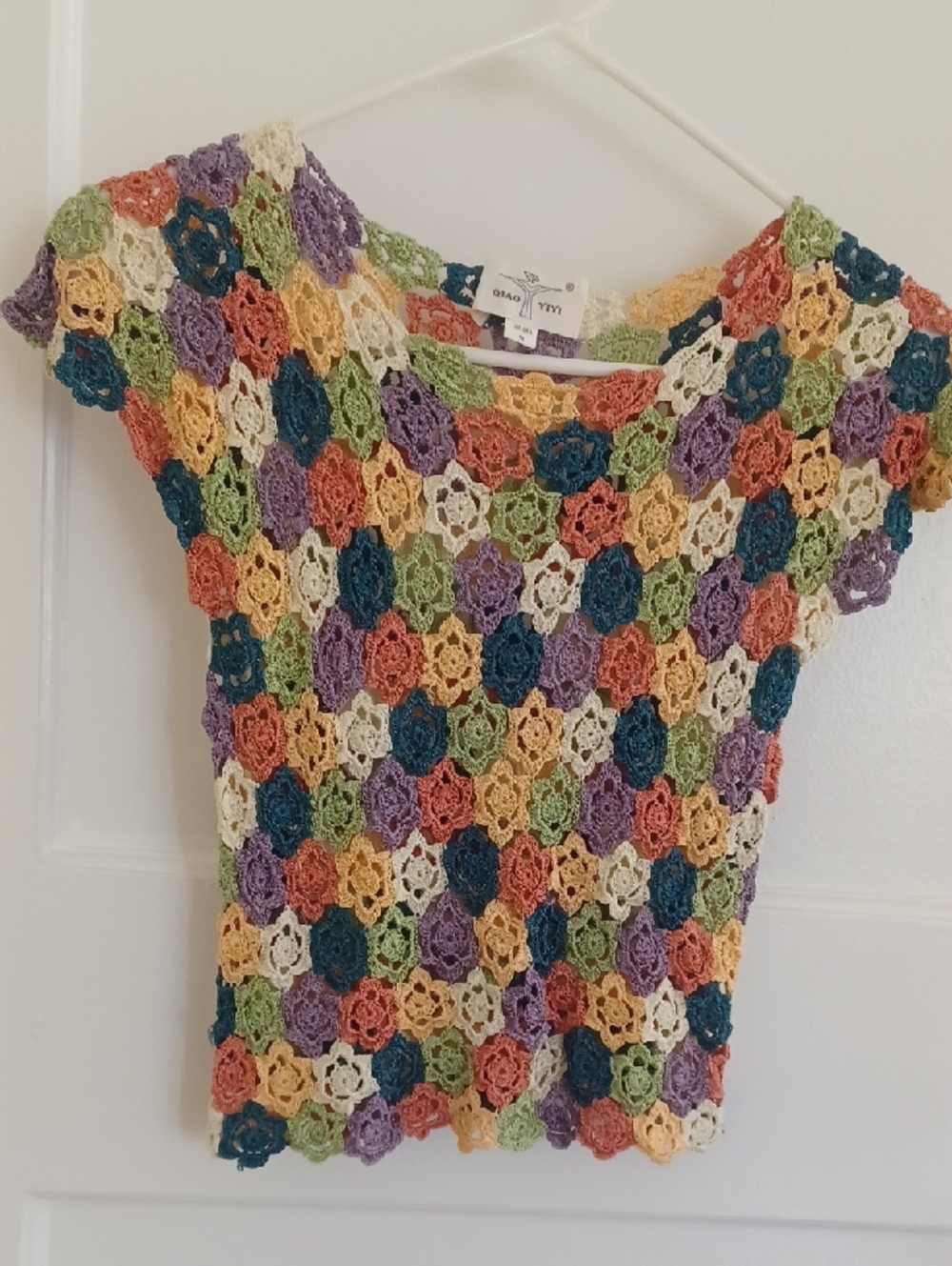 Crochet Floral Multicolor Short Sleeve Top